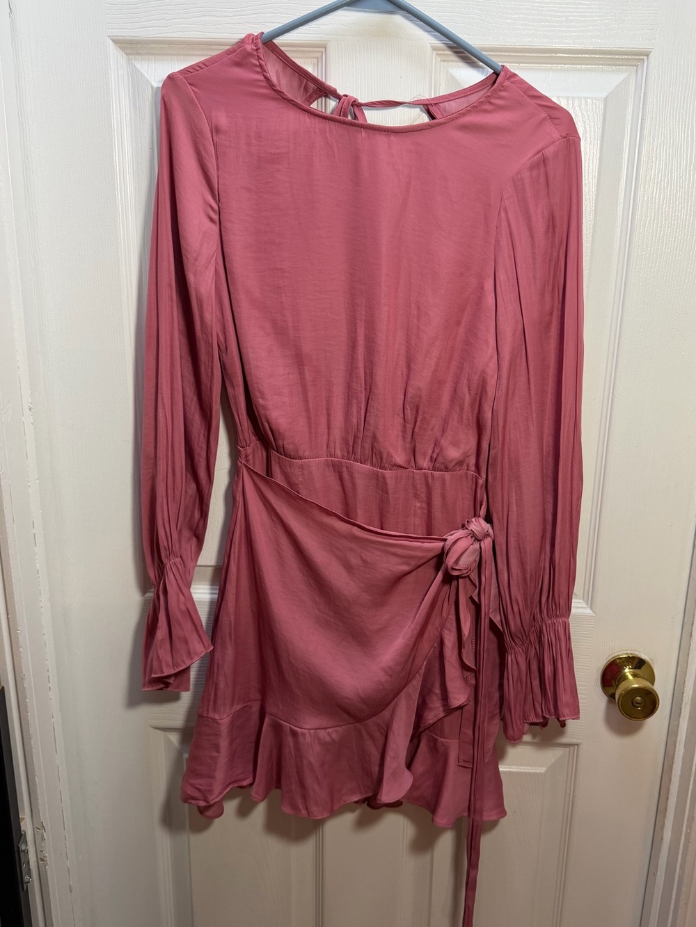 Backless Wrap Ruffle Dress in Dusty Rose